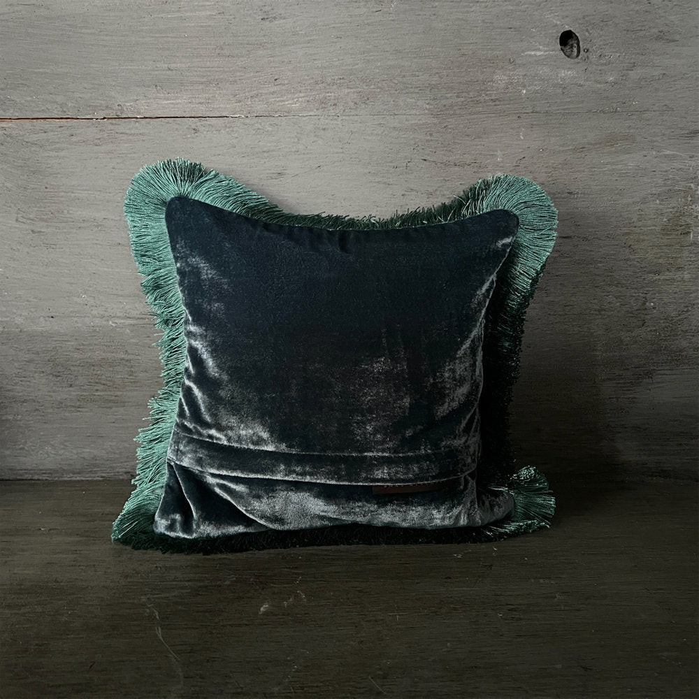 【Anke Drechsel】シルクベルベット クッションカバーPlain Blue Fringe Majolica Blue cushion 30x30