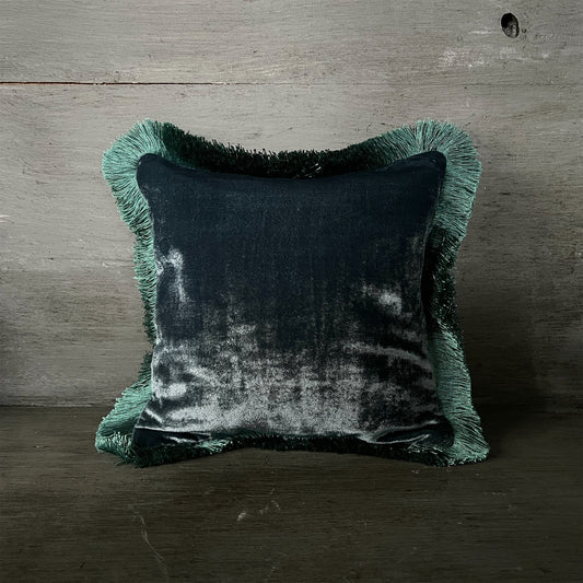 【Anke Drechsel】シルクベルベット クッションカバーPlain Blue Fringe Majolica Blue cushion 30x30