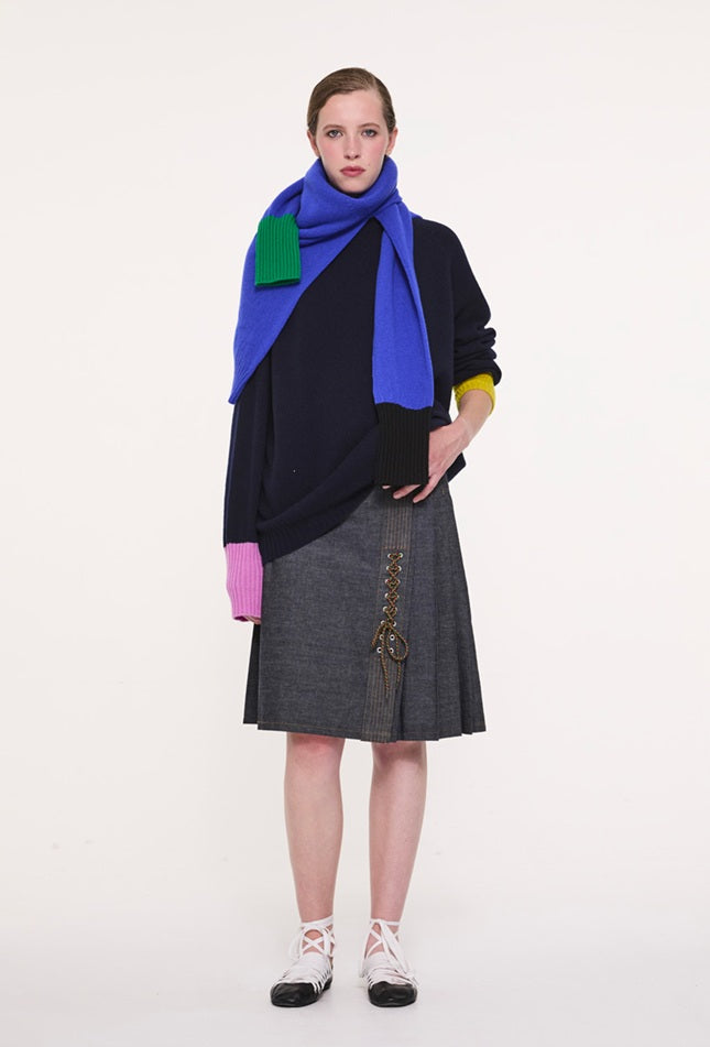 【LA FETICHE】traditional hand pleated denim kilt l