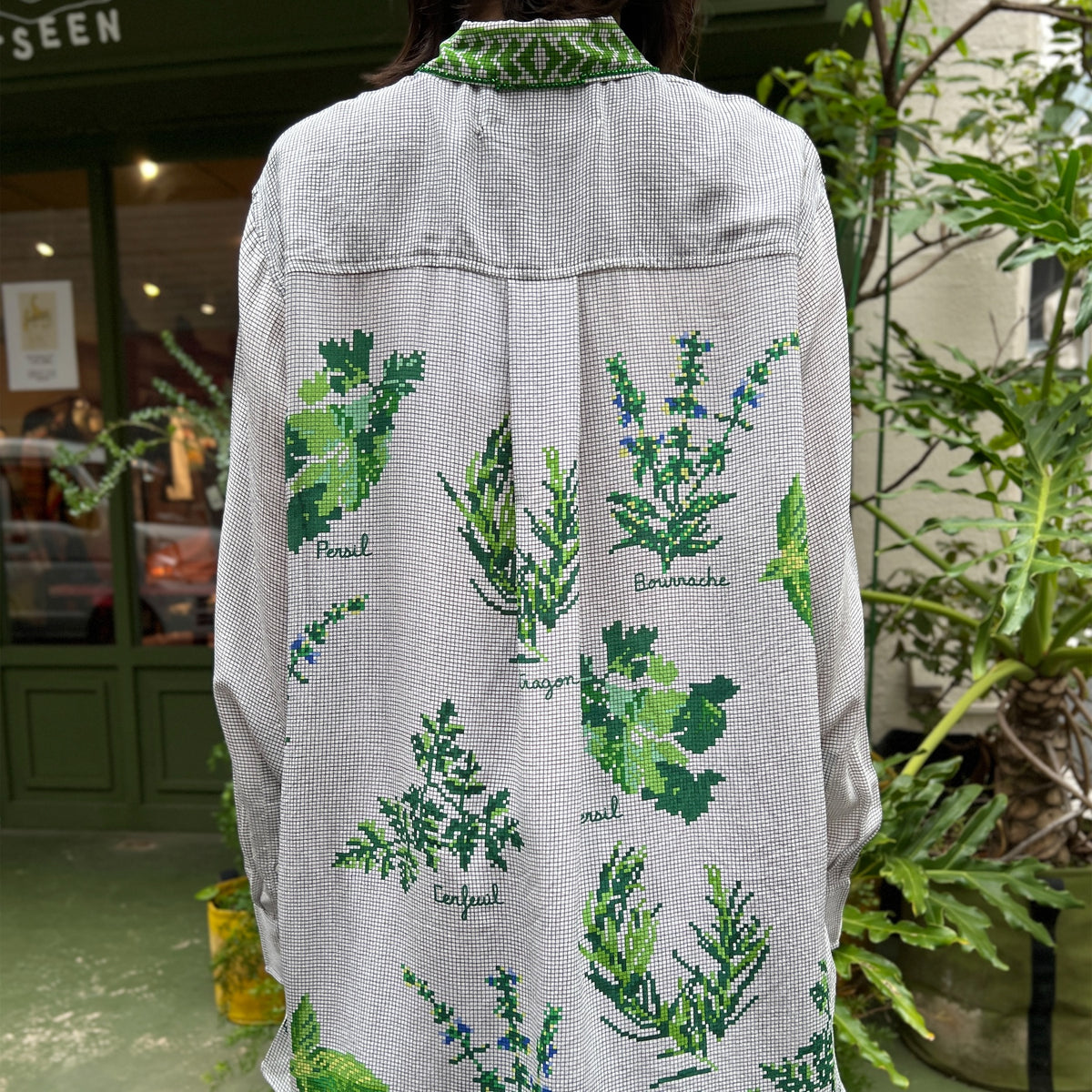 【Mii Collection】Screen Printed Hand Embroidered Silk Shirt #19