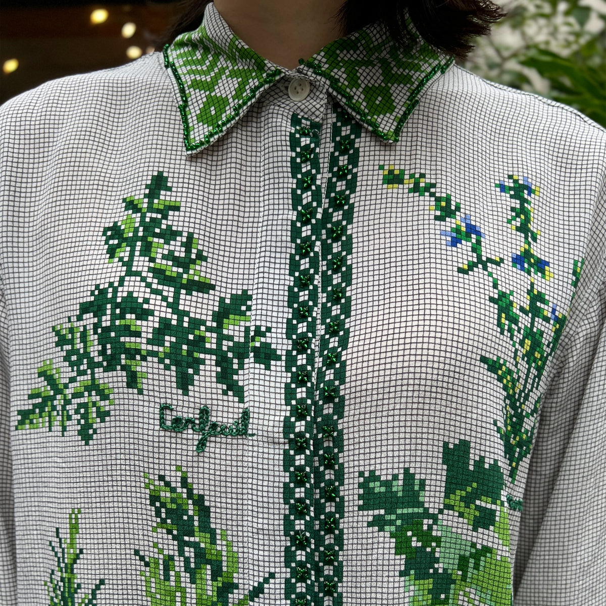 【Mii Collection】Screen Printed Hand Embroidered Silk Shirt #19