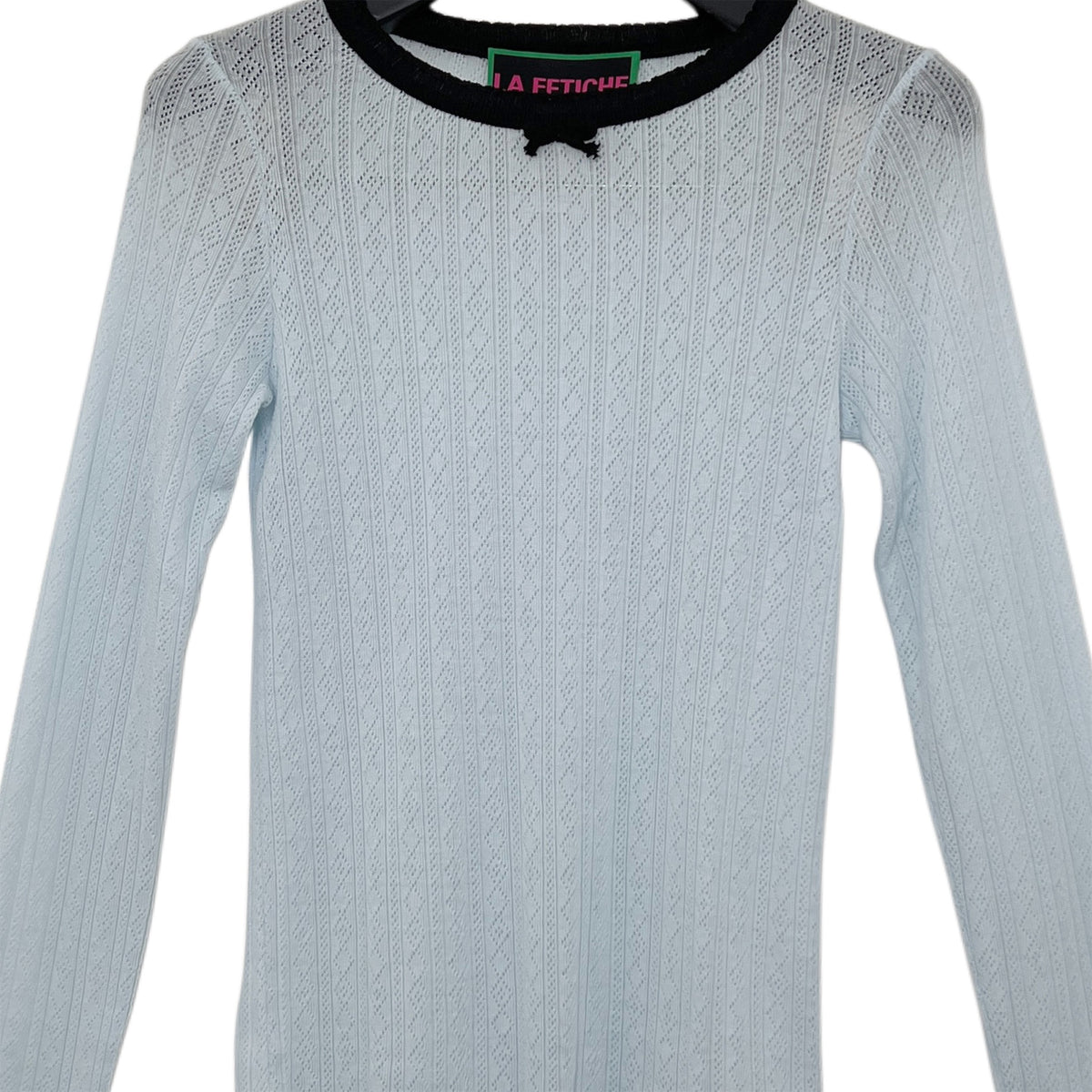 【LA FETICHE】Fine Weight Pointelle Top With Contrast Collar Neckline