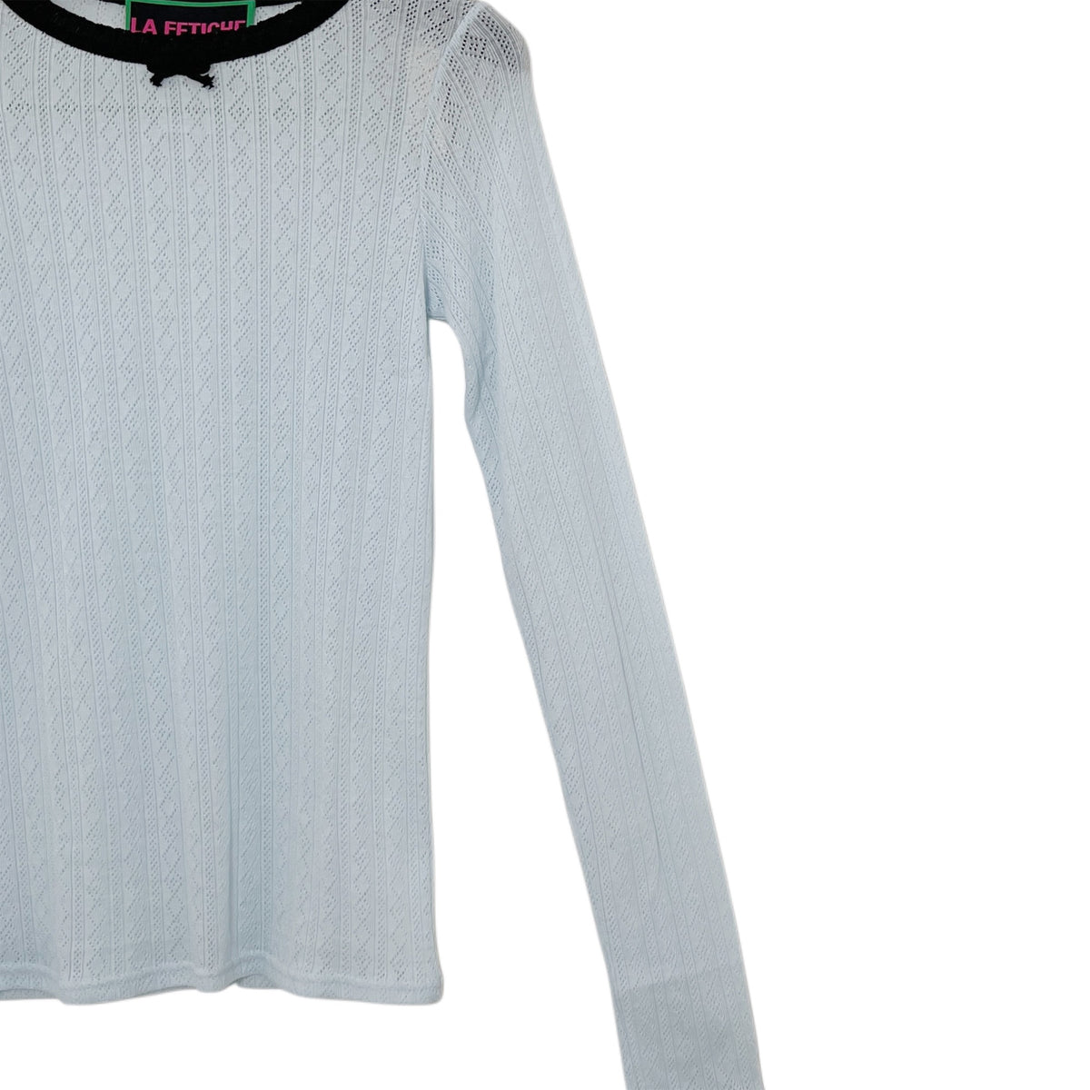 【LA FETICHE】Fine Weight Pointelle Top With Contrast Collar Neckline
