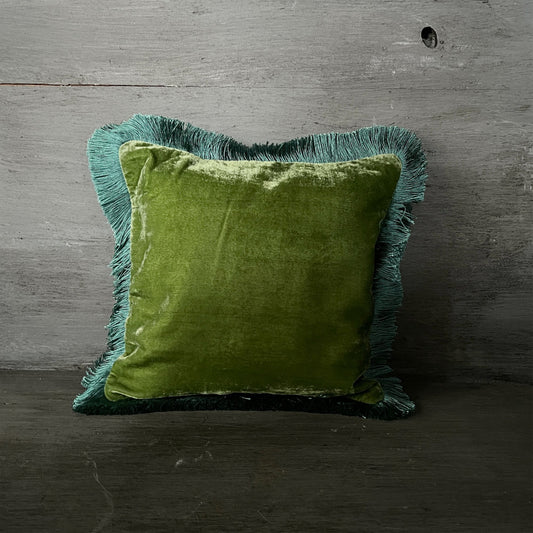 【Anke Drechsel】シルクベルベット クッションカバーPlain Blue Fringe Emerald cushion 30x30