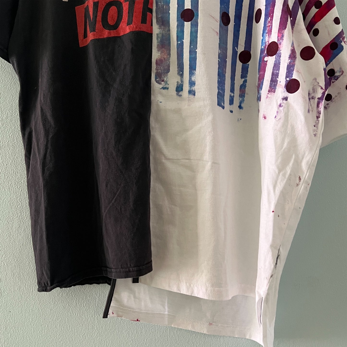【nisai】古着解体再構築のストライプと水玉のTシャツ R004
