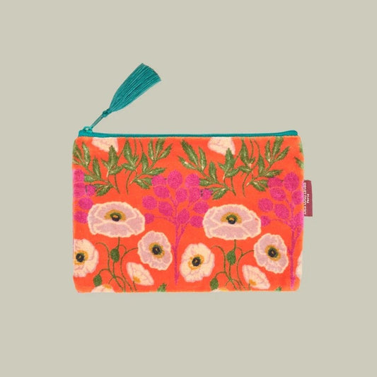 【Les Touristes】Medium Velvet Pouch_poppy-orange
