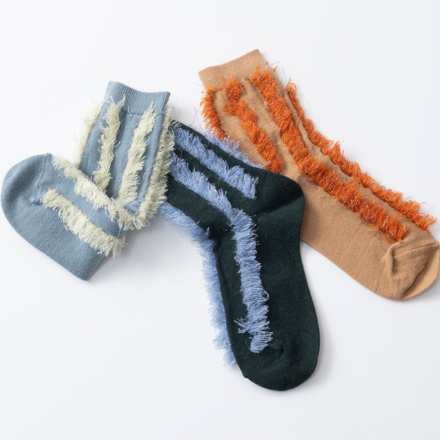 【TRICOTE】STRIPE FAKE FUR SOCKS