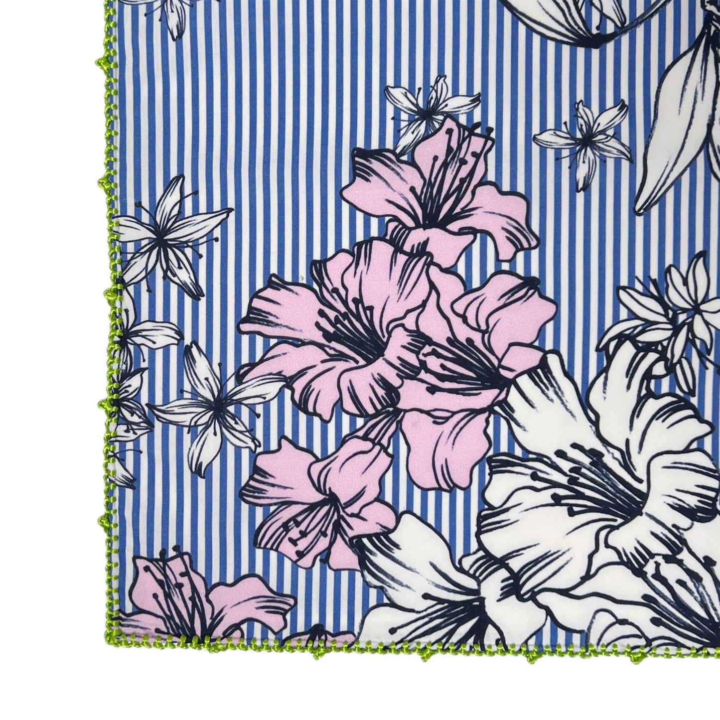 【Leo Atlante】刺繍パッチワークテーブルクロス 140x140 cm striped flowers+stripes+plain_pink