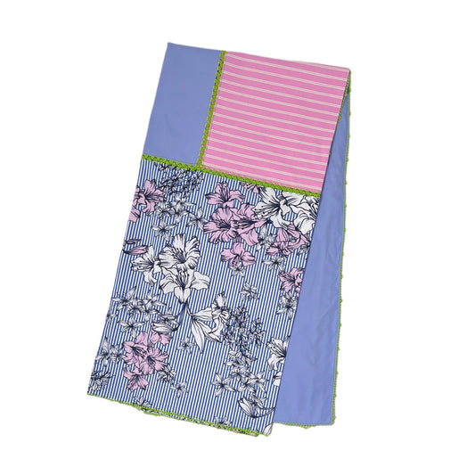 【Leo Atlante】刺繍パッチワークテーブルクロス 140x140 cm striped flowers+stripes+plain_pink