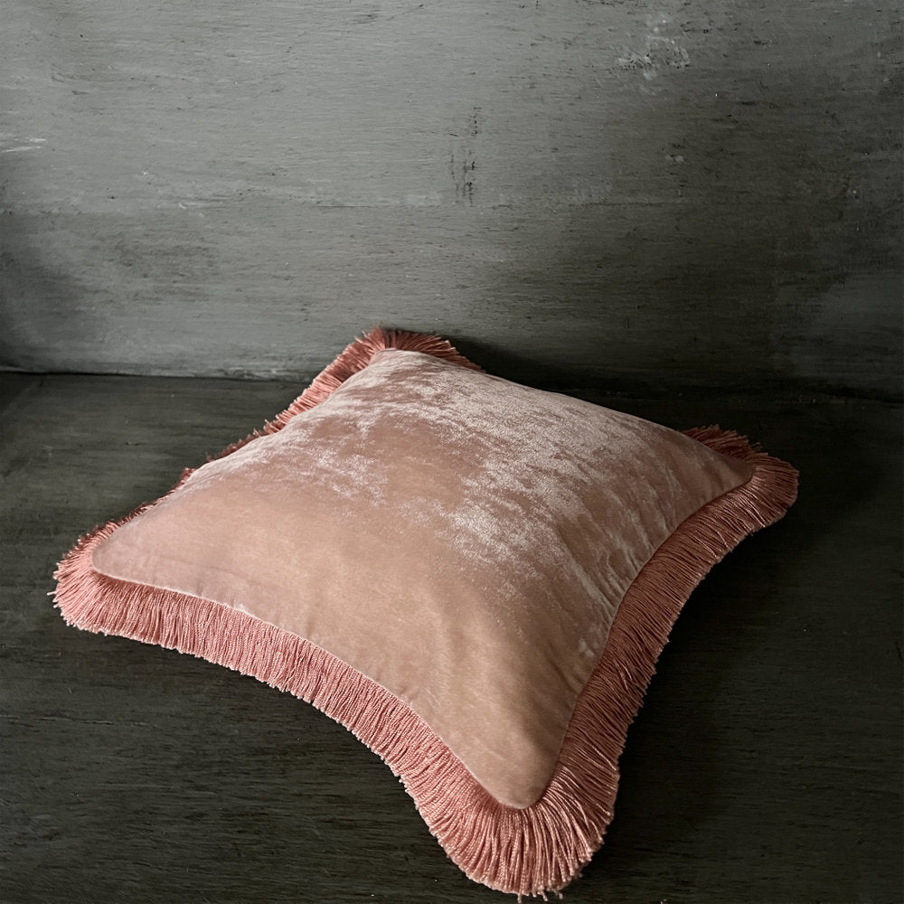 【Anke Drechsel】シルクベルベット クッションカバーPlain Peach Rose Fringe Orchid cushion 30x30