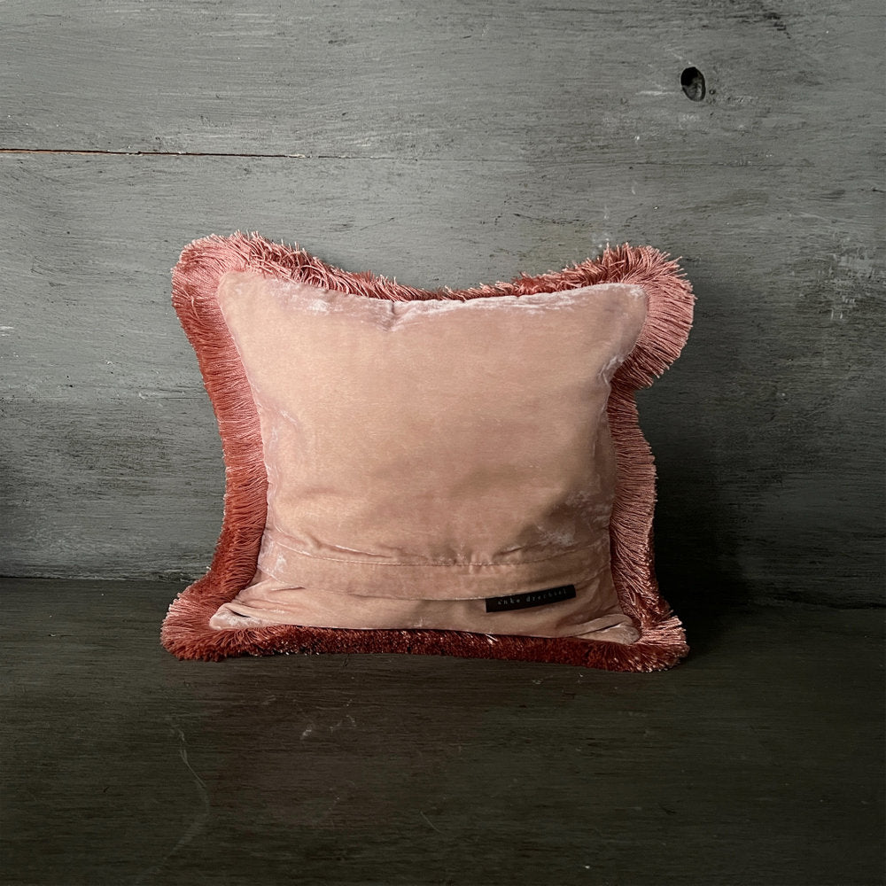 【Anke Drechsel】シルクベルベット クッションカバーPlain Peach Rose Fringe Orchid cushion 30x30