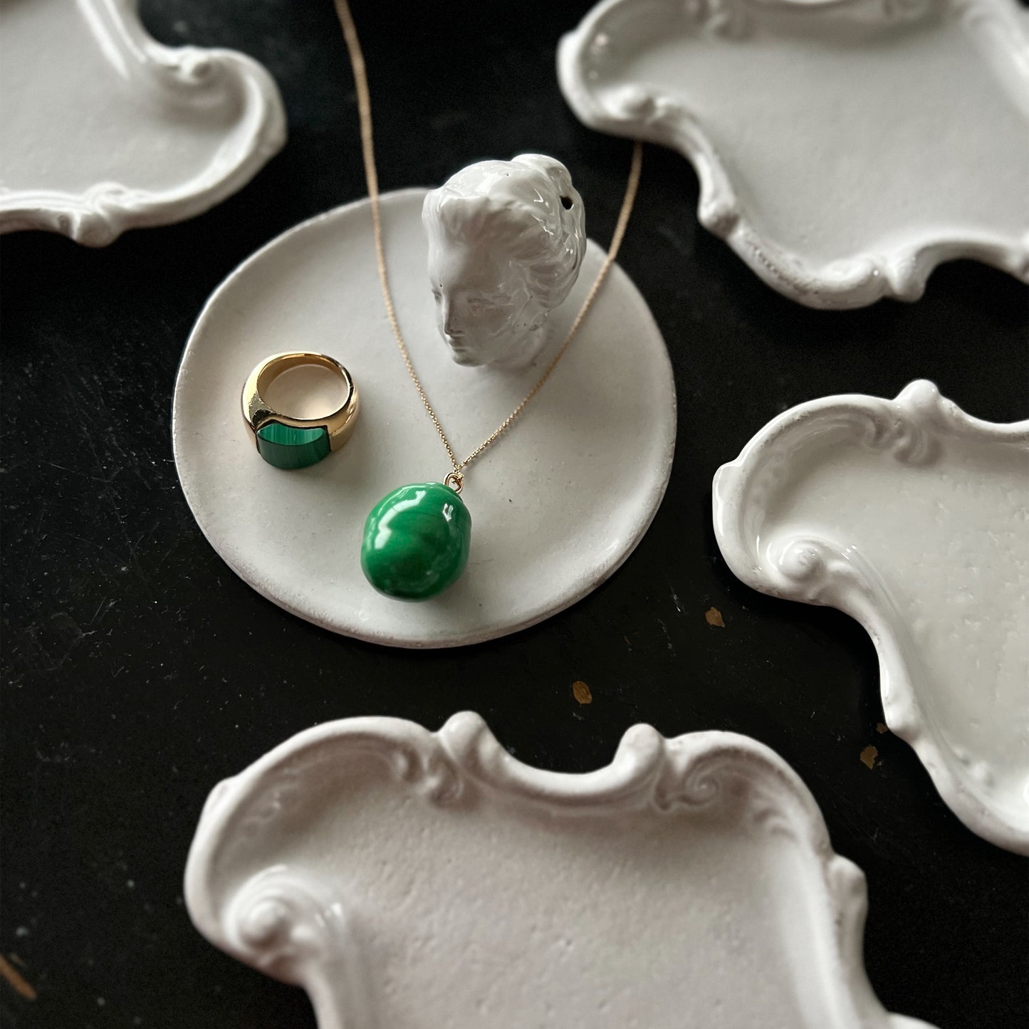 【Helena Rohner】round gold plated brass ring with malachite