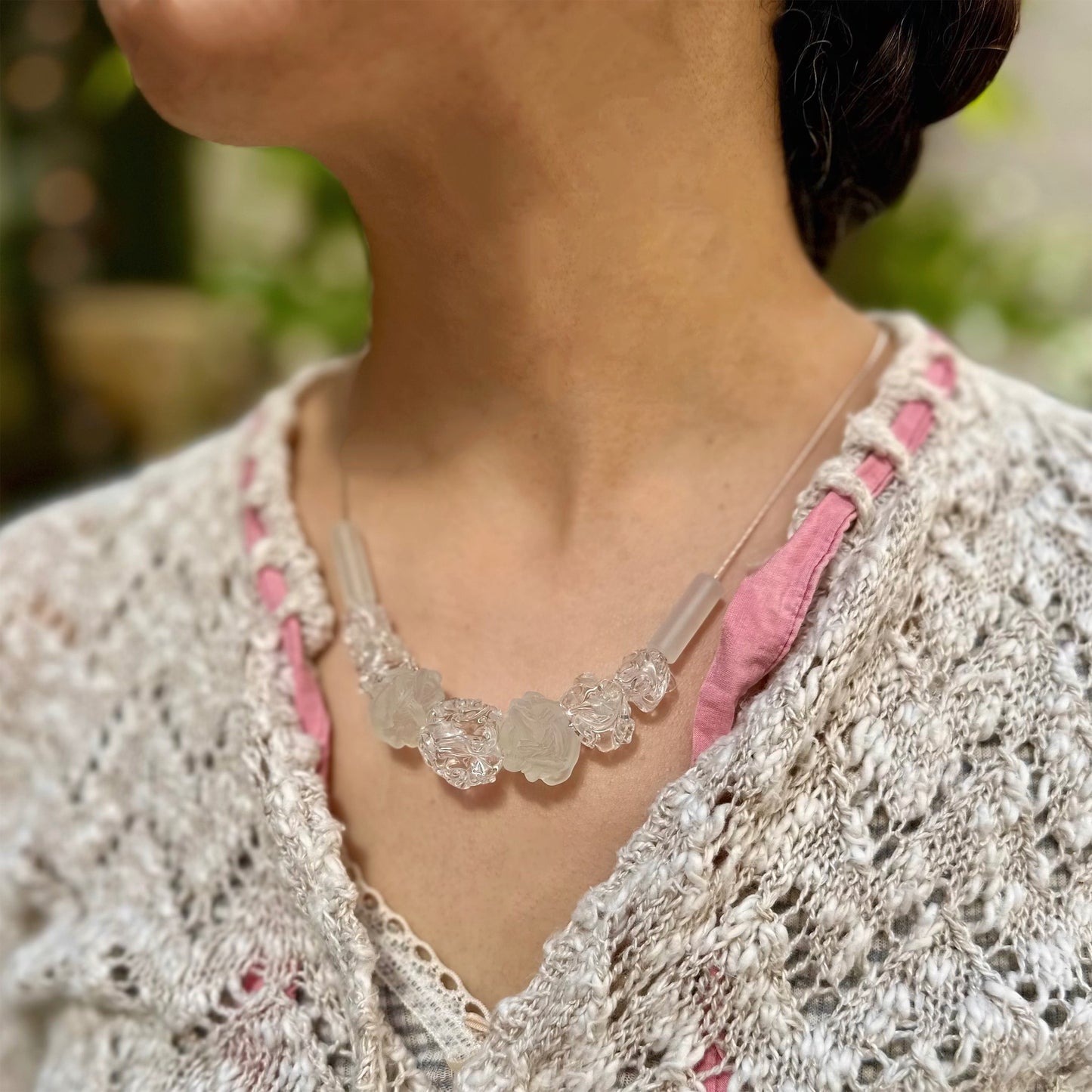 【helena rohner】glass and resin-3D beads necklace with silver chain