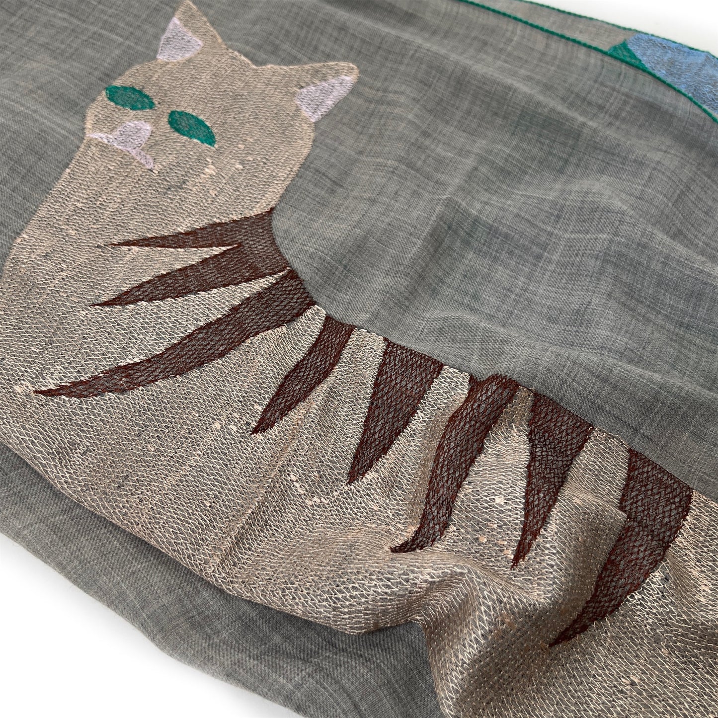 【Sayoko.M】ストール Cat embroidery gray