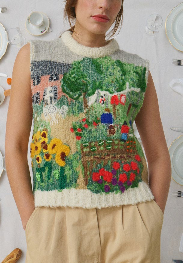 【Mii Collection】Printed Hand Embroidered Sleeveless Sweater #02