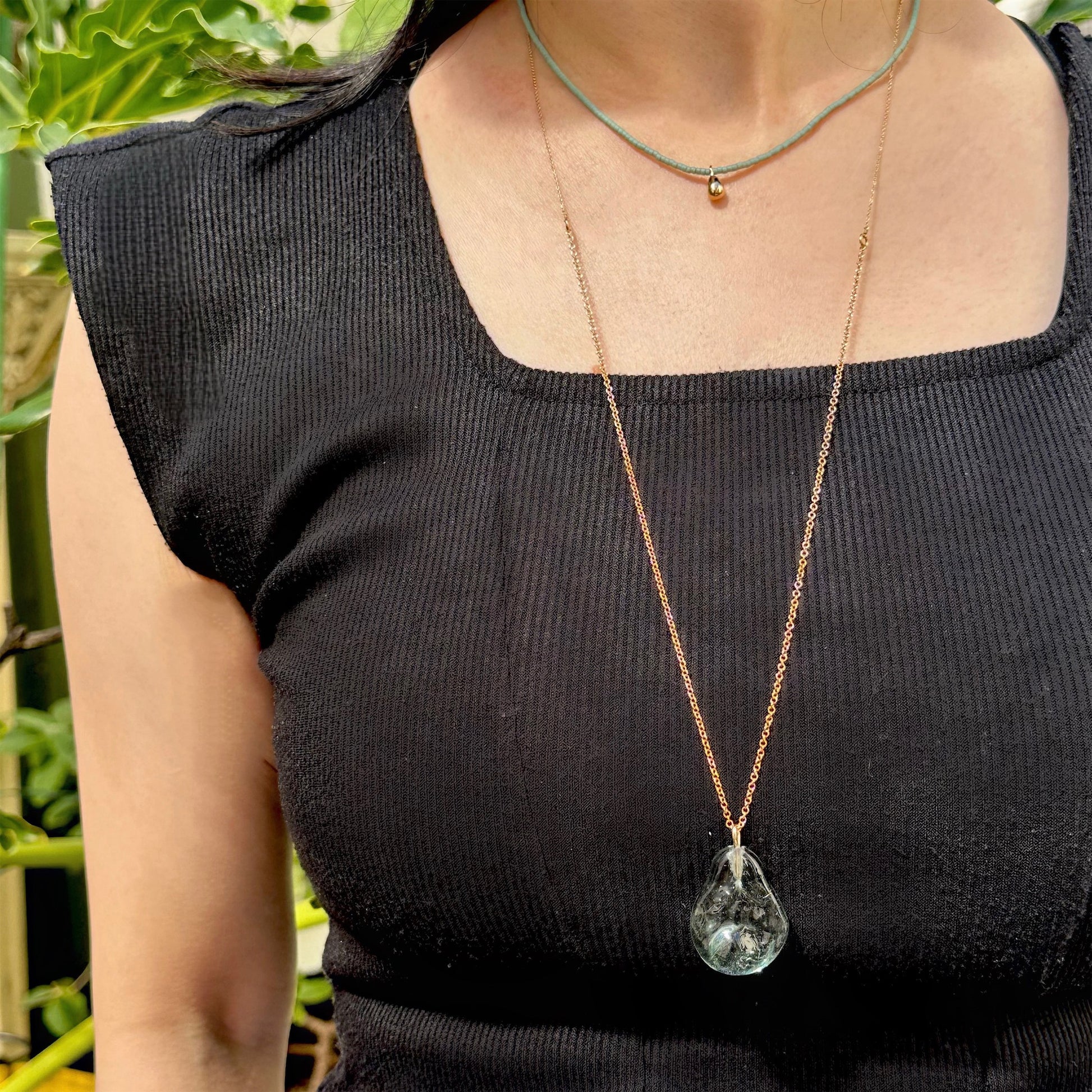 【helena rohner】flat glass pendant on gold plated brass chain