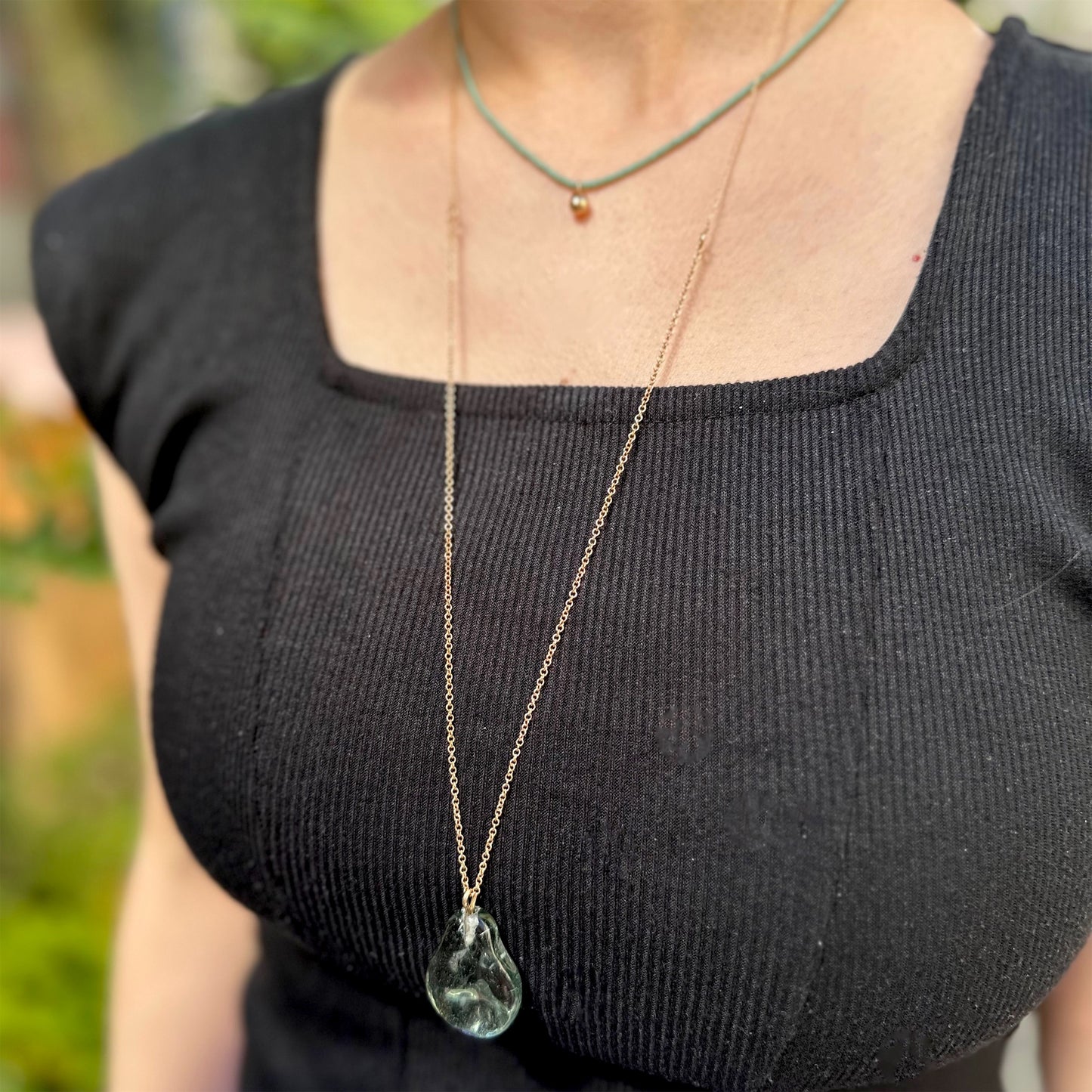【helena rohner】flat glass pendant on gold plated brass chain