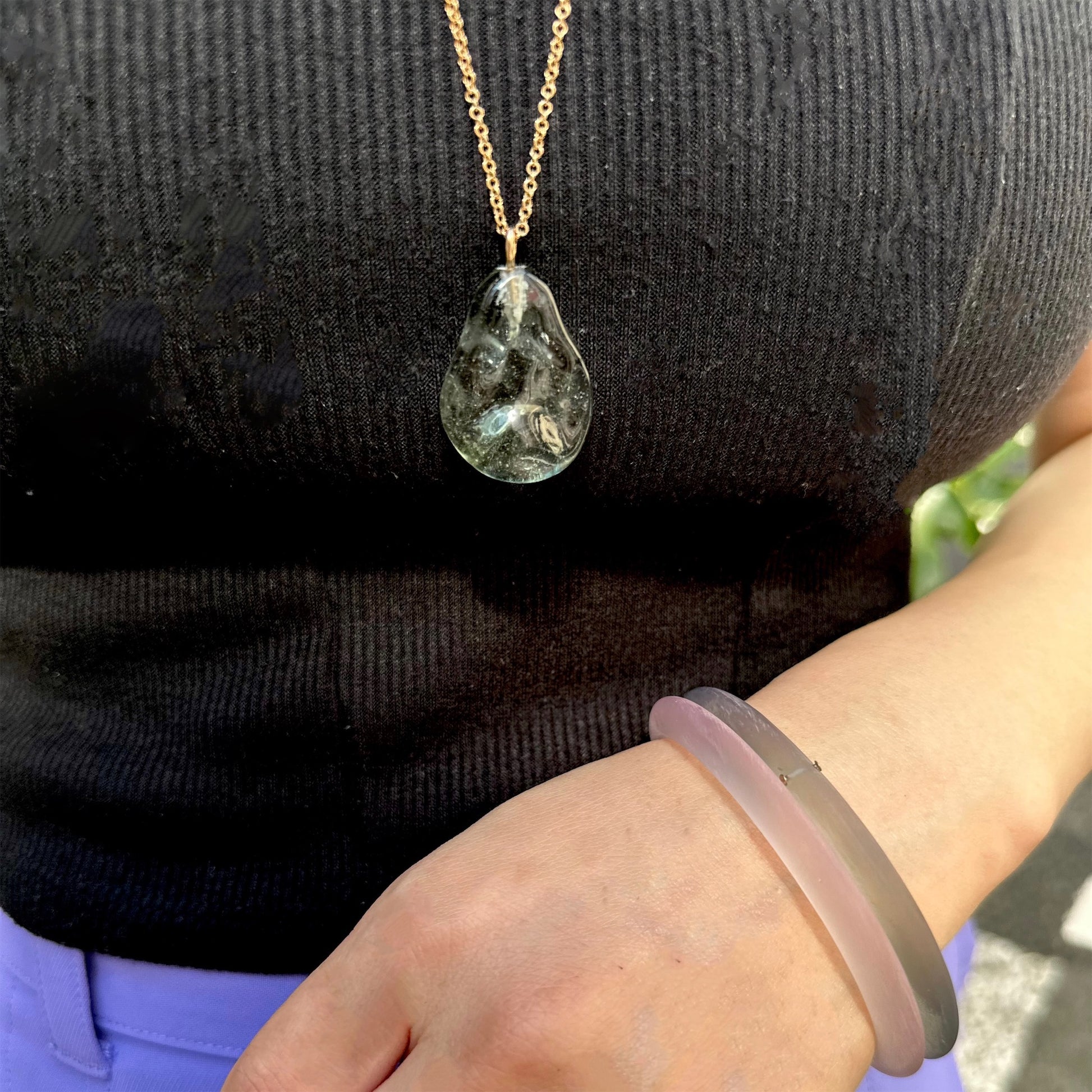 【helena rohner】flat glass pendant on gold plated brass chain