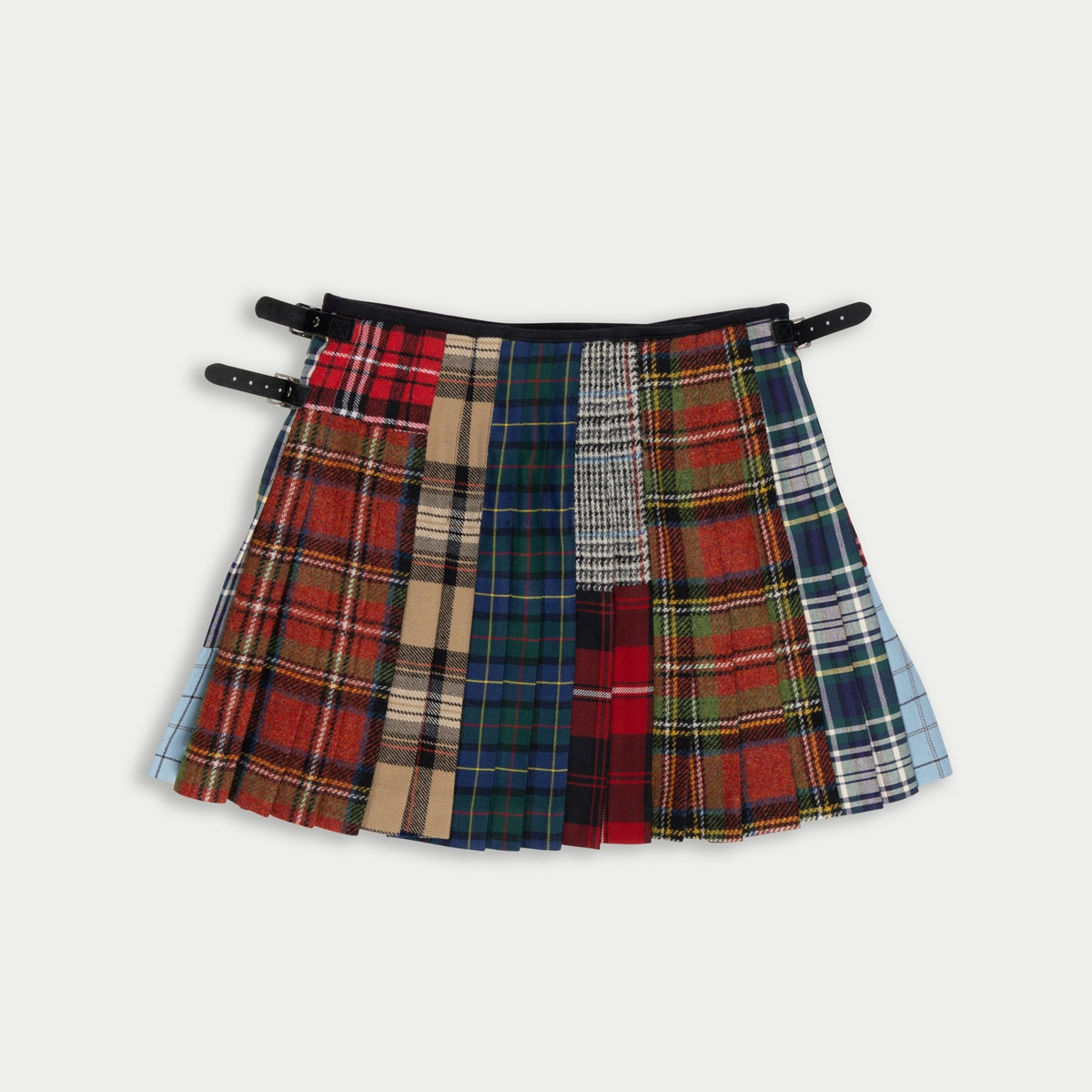 【LA FETICHE】Tartan Patchwork Mini Kilt With Punk Lace Up