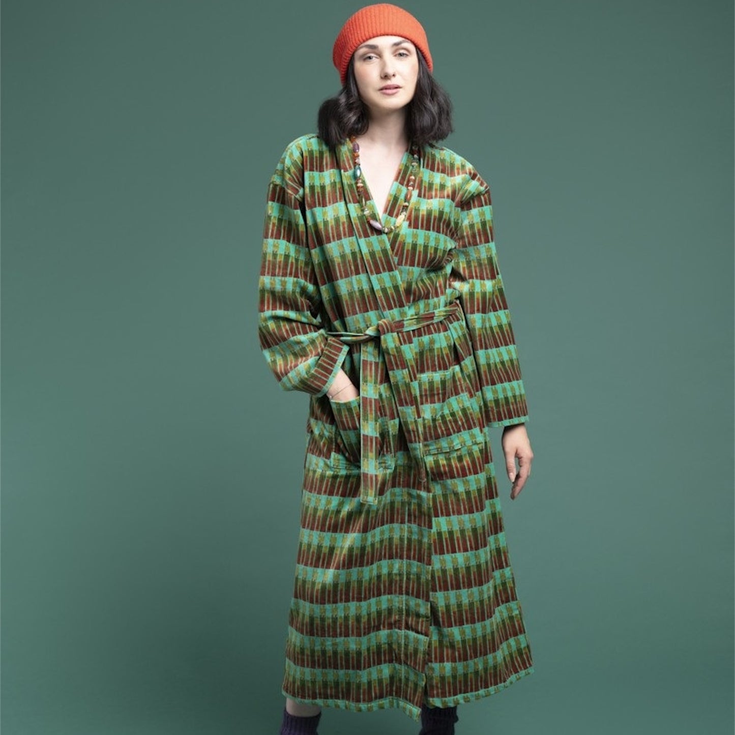 【Les Touristes】ベルベットガウン velvet dressing gown-green