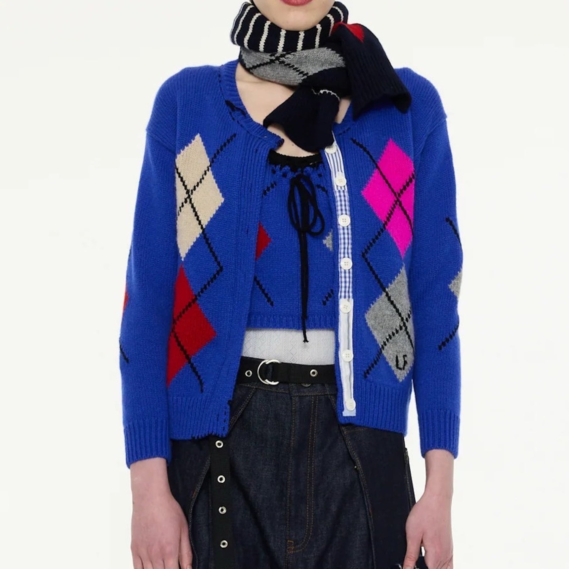 【LA FETICHE】Argyle Striped Scarf / navy,red