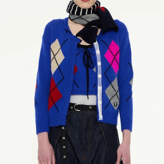 【LA FETICHE】Argyle Striped Scarf / navy,red