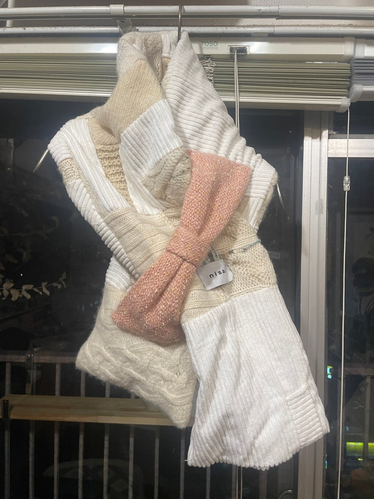 【nisai】つぎはぎリボンニットマフラー S003
