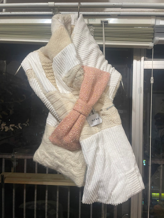 【nisai】つぎはぎリボンニットマフラー S003