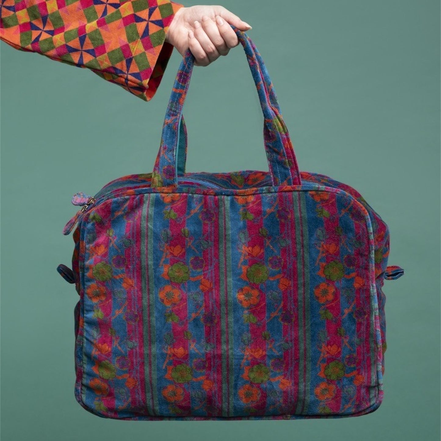 【Les Touristes】ウィークエンドバッグ velvet week end bag-green/fuchsia