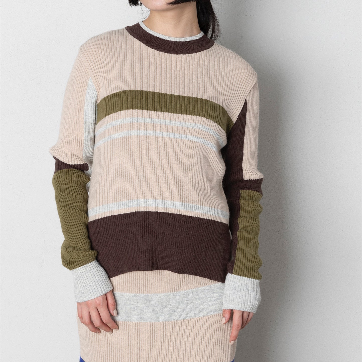 【TRICOTE】STRIPE RIB SWEATER