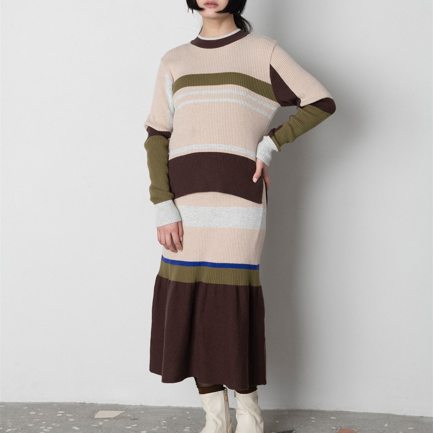 【TRICOTE】STRIPE RIB SWEATER