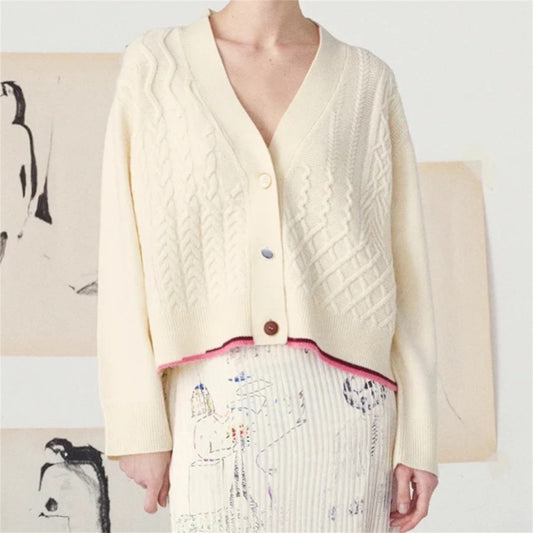 【mii】mix of cables & arans stich cardigan_offwhite