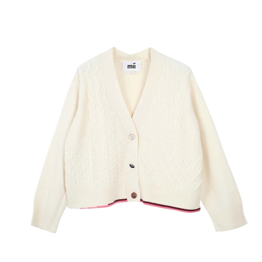 【mii】mix of cables & arans stich cardigan_offwhite