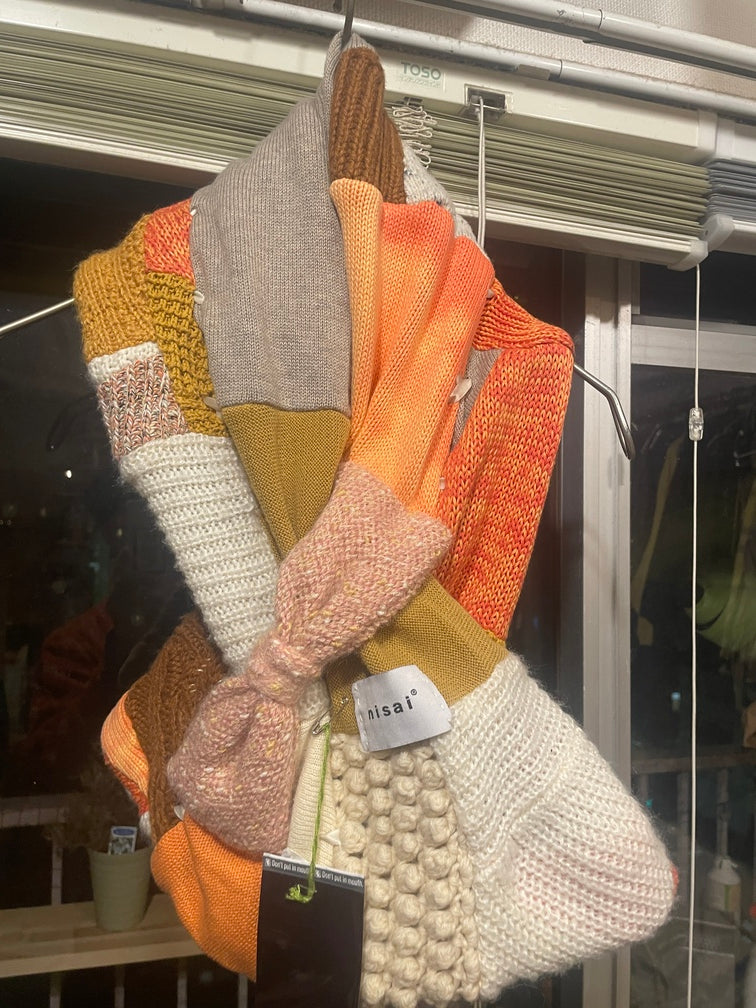 【nisai】つぎはぎリボンニットマフラー S004