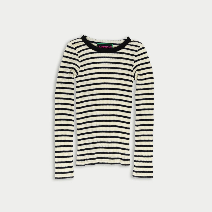 【LA FETICHE】striped fine weight ribbed top ECRU/NAVY s