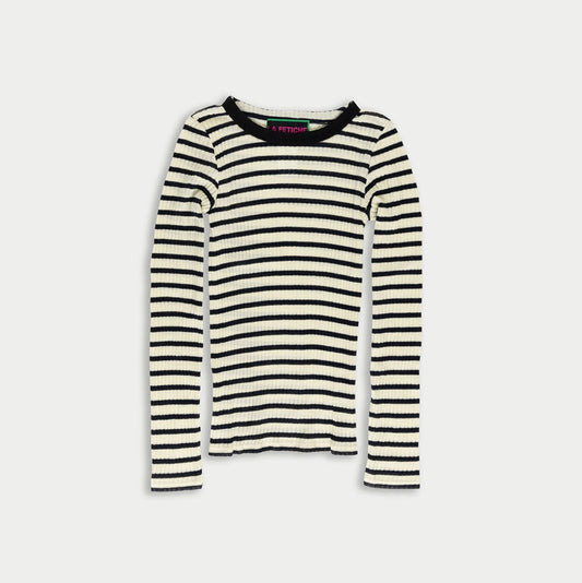 【LA FETICHE】striped fine weight ribbed top ECRU/NAVY s