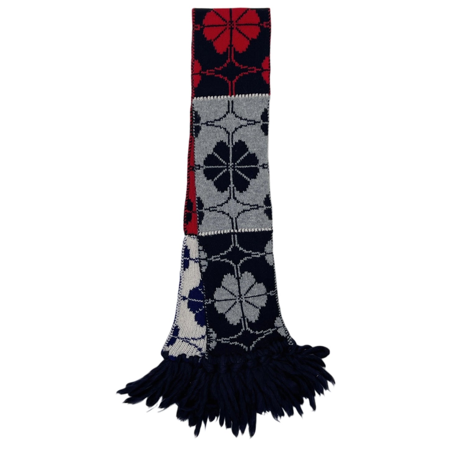 【LA FETICHE】Floral Jacquard Knitted Scarf / red,navy