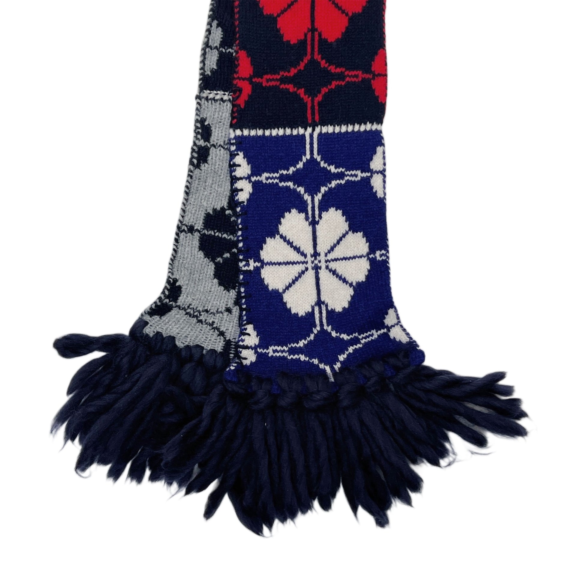 【LA FETICHE】Floral Jacquard Knitted Scarf / red,navy