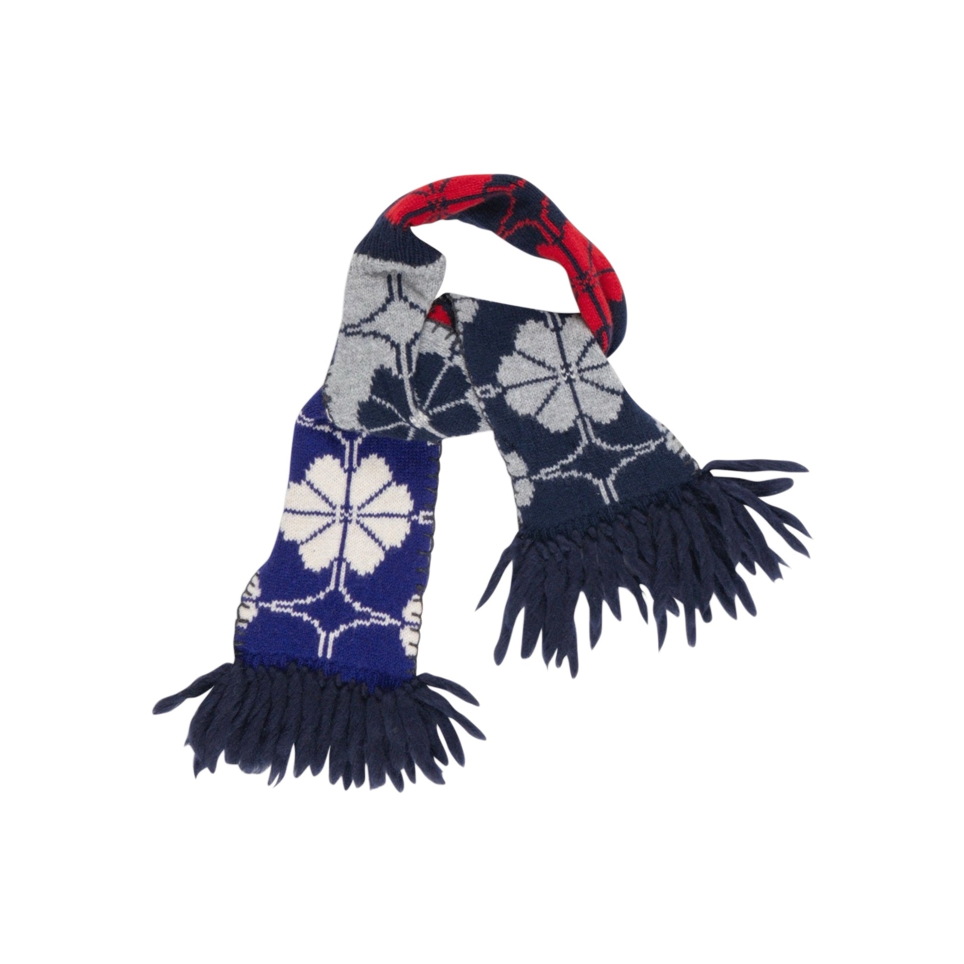 【LA FETICHE】Floral Jacquard Knitted Scarf / red,navy