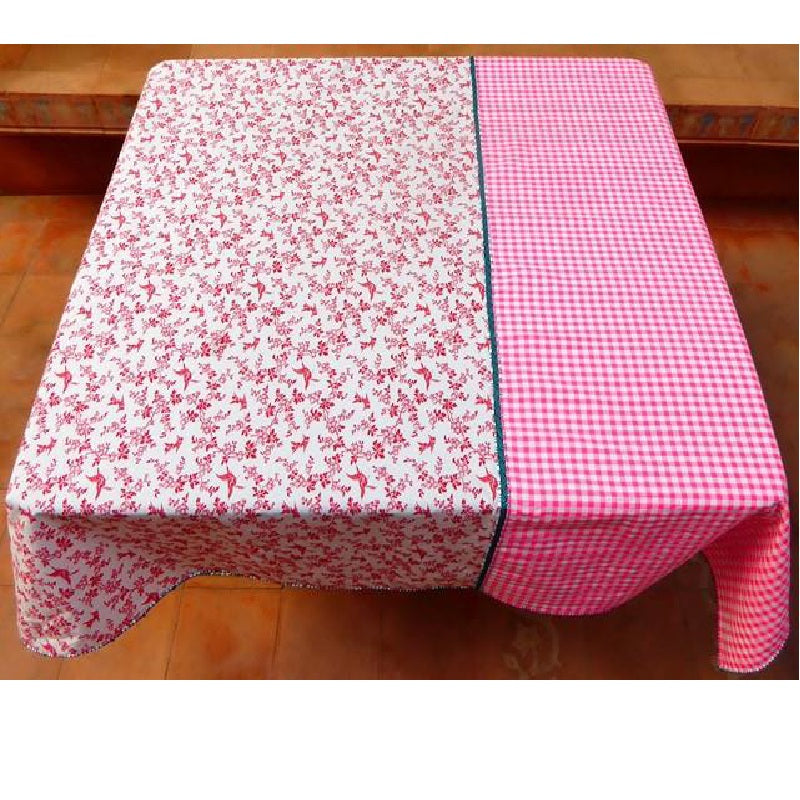 【Leo Atlante】Tablecloth_birds+gingham_red