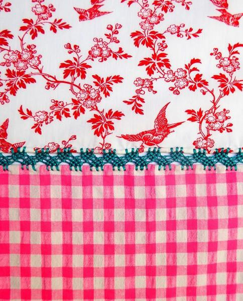 【Leo Atlante】Tablecloth_birds+gingham_red