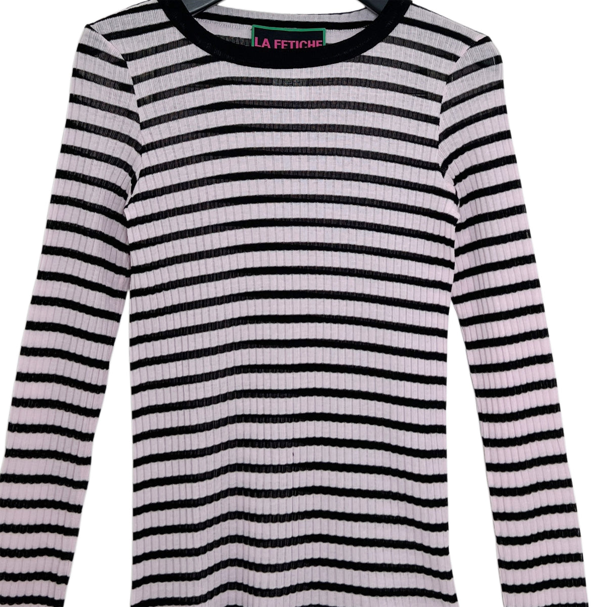 【LA FETICHE】Striped Fine Weight Ribbed Top With Contrast Collar Neckline