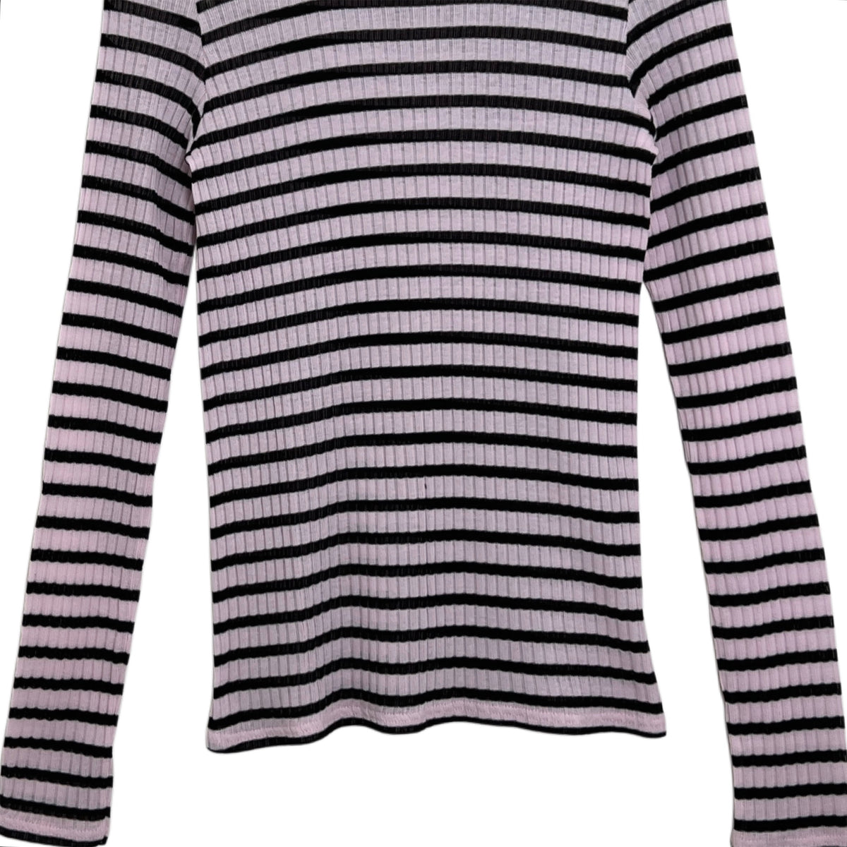 【LA FETICHE】Striped Fine Weight Ribbed Top With Contrast Collar Neckline