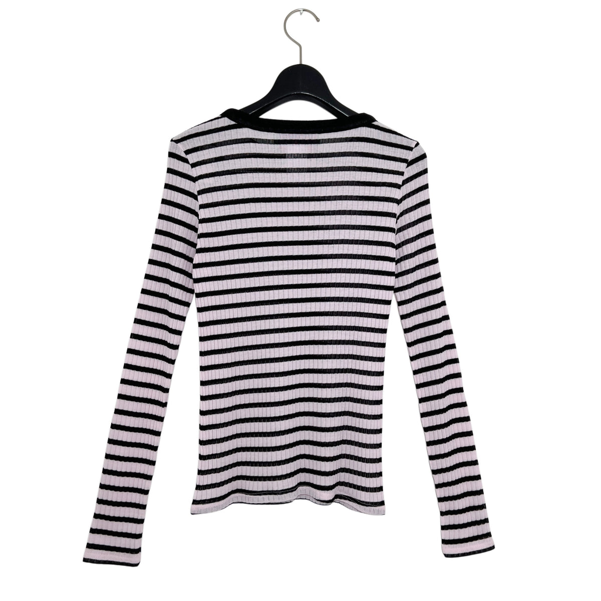 【LA FETICHE】Striped Fine Weight Ribbed Top With Contrast Collar Neckline