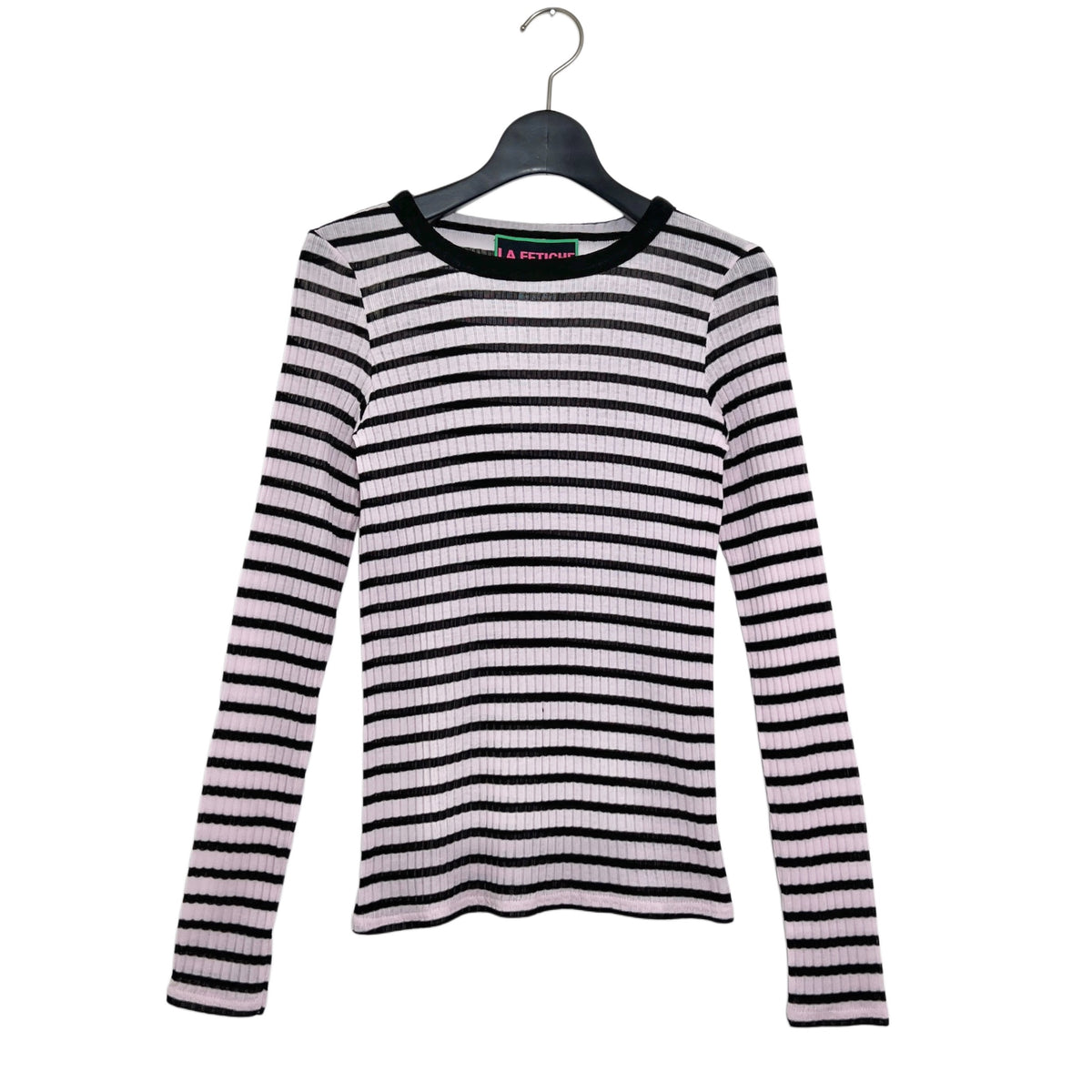 【LA FETICHE】Striped Fine Weight Ribbed Top With Contrast Collar Neckline