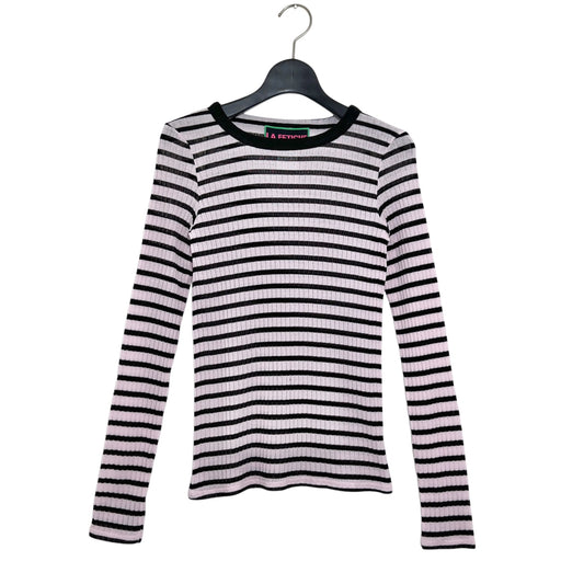 【LA FETICHE】Striped Fine Weight Ribbed Top With Contrast Collar Neckline