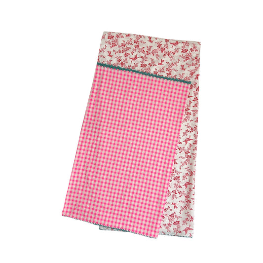 【Leo Atlante】Tablecloth_birds+gingham_red