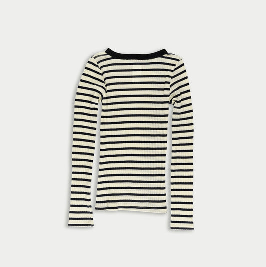 【LA FETICHE】striped fine weight ribbed top ECRU/NAVY s