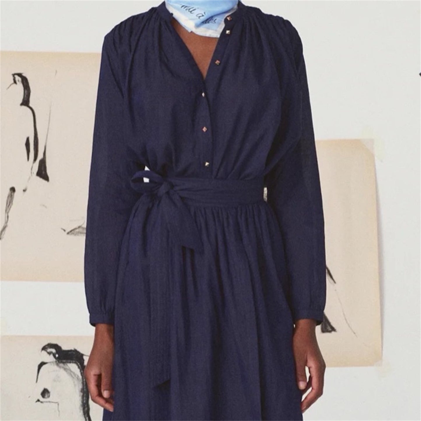 【mii】blend cotton-silk shirt_marine