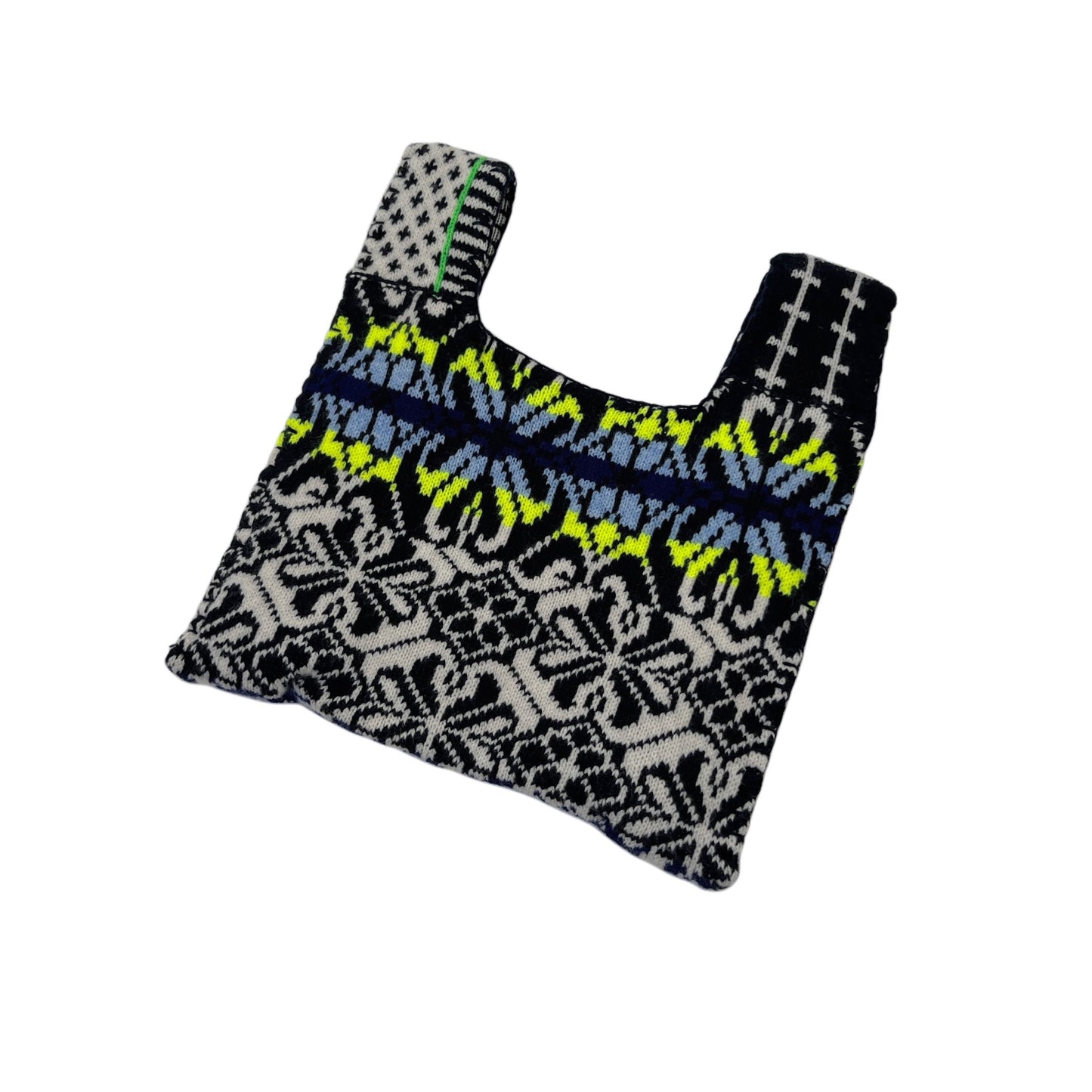 【LA FETICHE】Graphic Floral 'Fairisle' Knitted Bag / black,white,neon